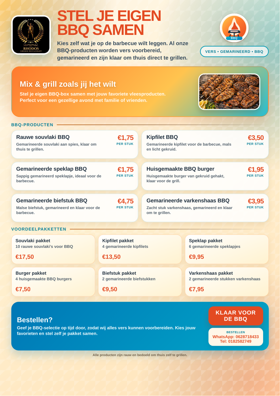 Voorblad van de BBQ-flyer met overzicht van producten en pakketten